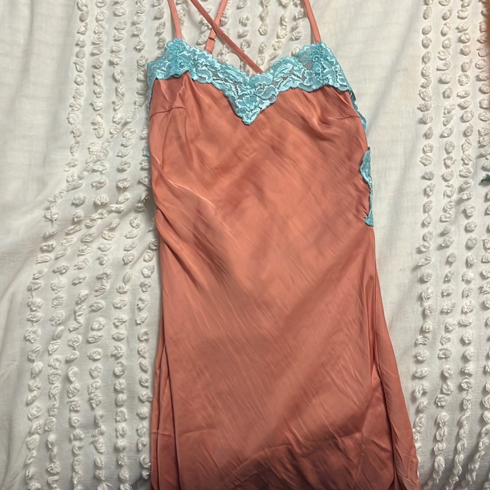 VERGE GIRL LEARN FRENCH SLIP DRESS PINK/BLUE NWT